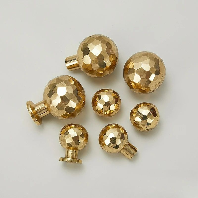 [Large] [Small] Round Ball Hammer Pattern Brass Handle, Copper Gold Polished Glazed Drawer, Wardrobe, Single Hole Door Handle