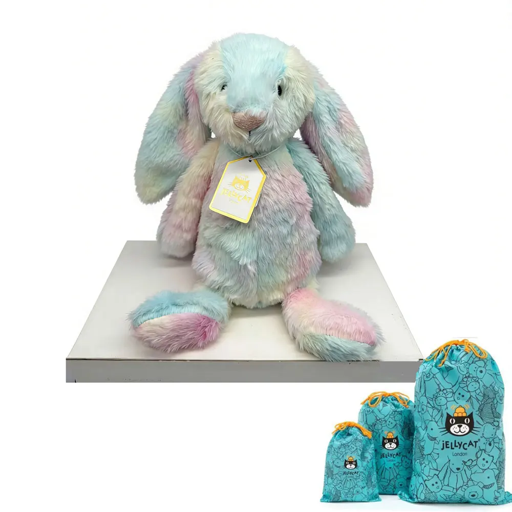 Nieuwste Jellycat Bonnie Rabbit Pluche Konijn met Luipaardprint, met Label, Zachte Bloemenoren, Cartoon Konijn Pop, Verjaardagscadeau, Huisdecoratie