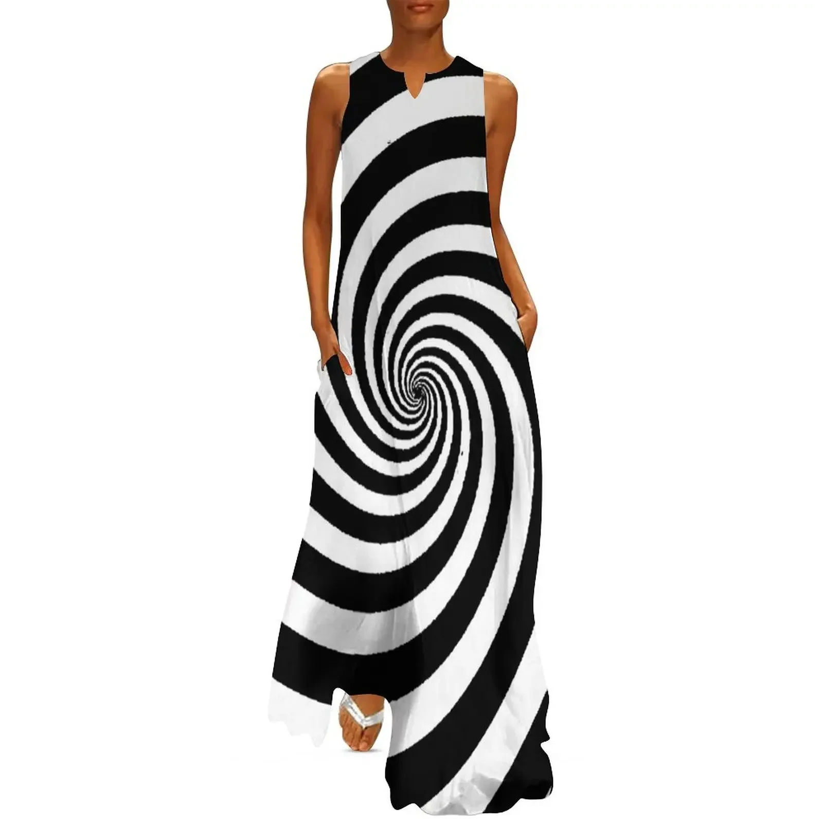 

Black & White Hypnosis Swirl Long Dress Women's summer suit wedding guest dress 2025 Evening gown Dress