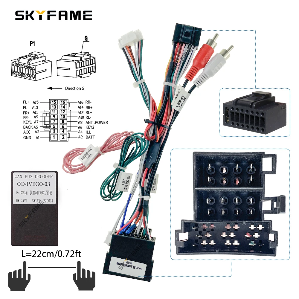 Skyfame carro 16pin cablagem adaptador canbus caixa decodificador android cabo alimentação rádio para iveco diário klen rv OD-IVECO-03