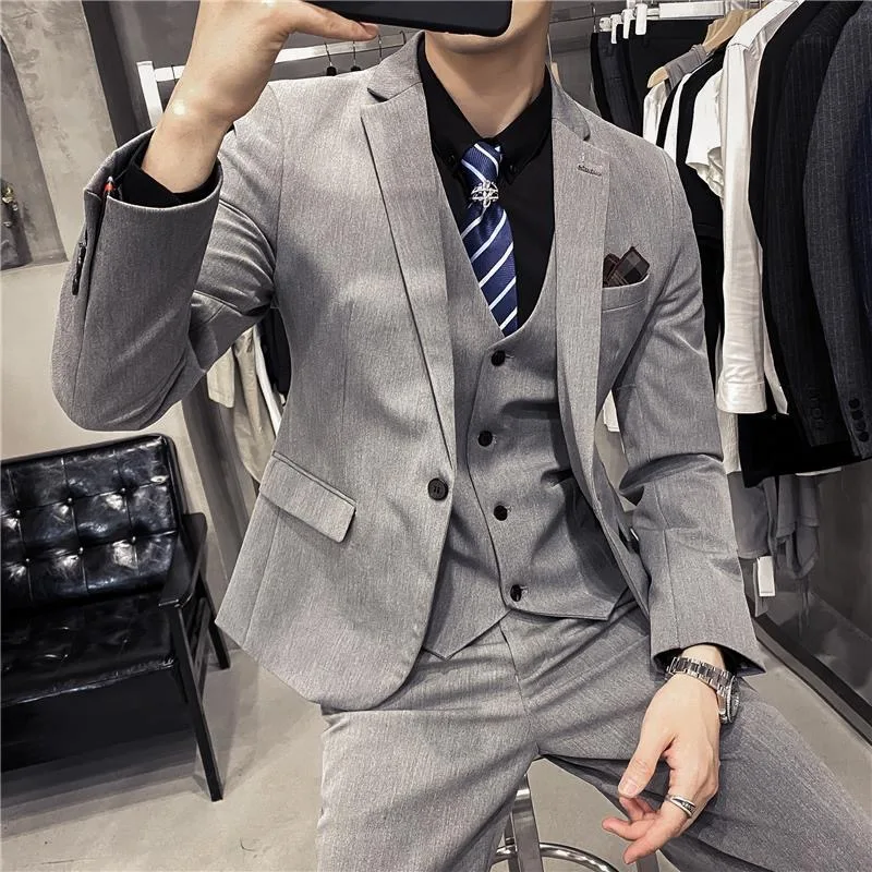 

32 Korean style slim fit vest trousers men solid color trousers men