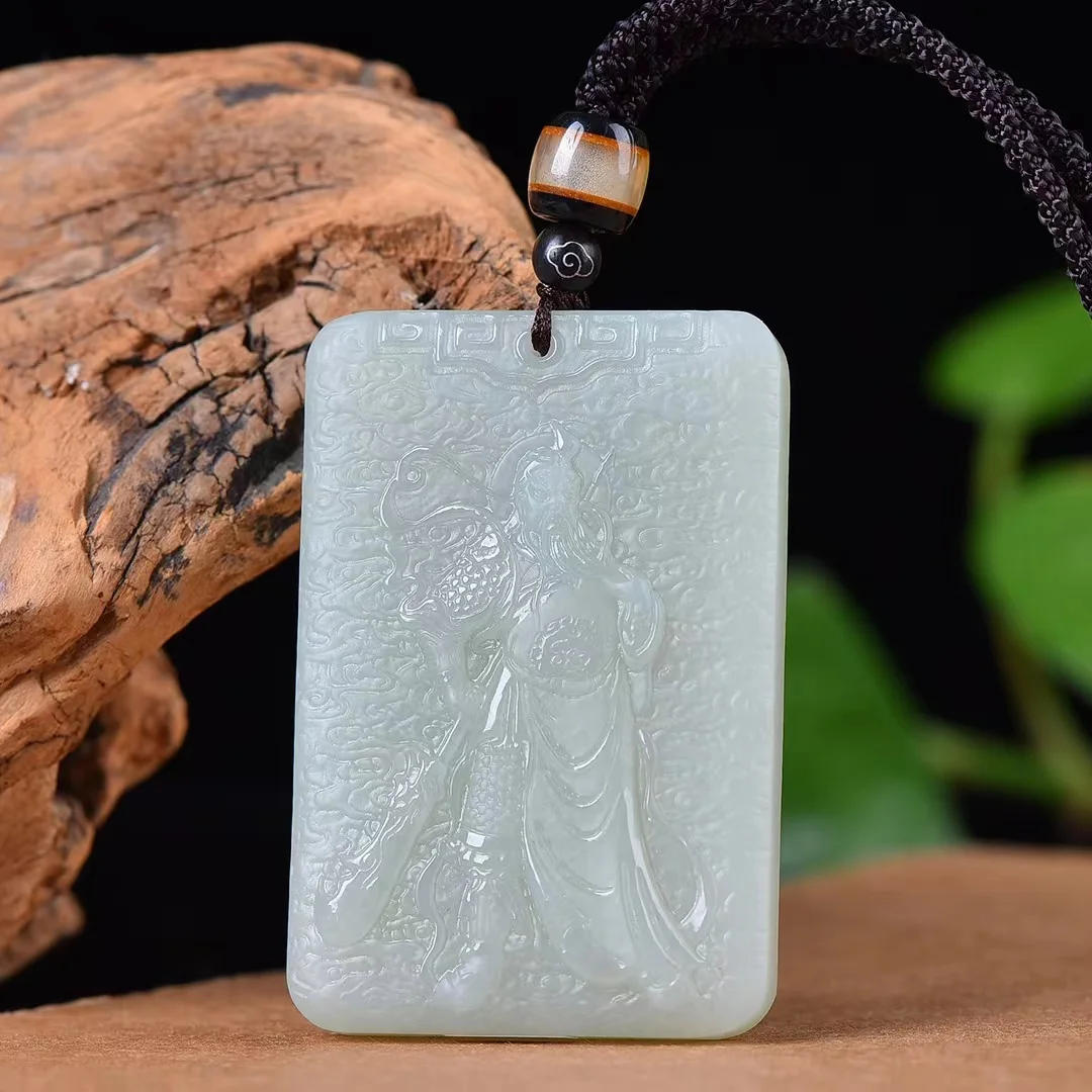 

New exquisite Hetian Jade Double-sided Carved Yibo Yuntian Guan Gong Pendant Jewelry 4047#