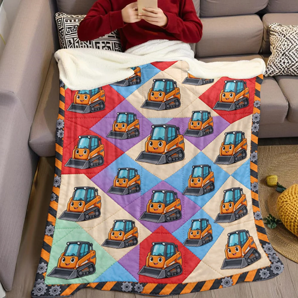 Orange Skid Steer Bolt Grid Flannel Blanket Perfect for Sofa Office Bed Travel Sleep Read Relax Camping Four Season Use