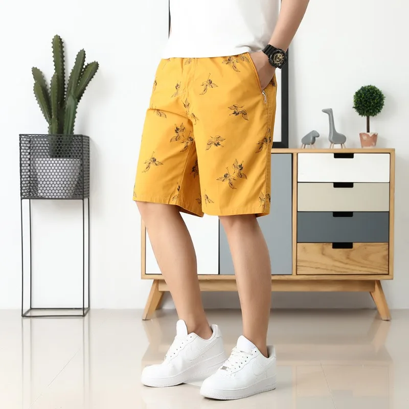 Men's Summer High Waist Pockets Geometric Pattern Printed Elastic Casual Loose Sports Trousers Vintage Preppy Style Shorts