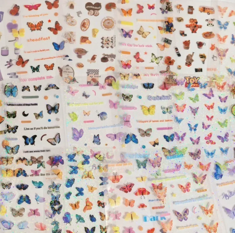 

20pcs Cute Glitter Scrapbook Sticker Kawaii Cartoon Butterfly Journaling Sticker DIY Decor Stationery Laptop Phone Case Sticker