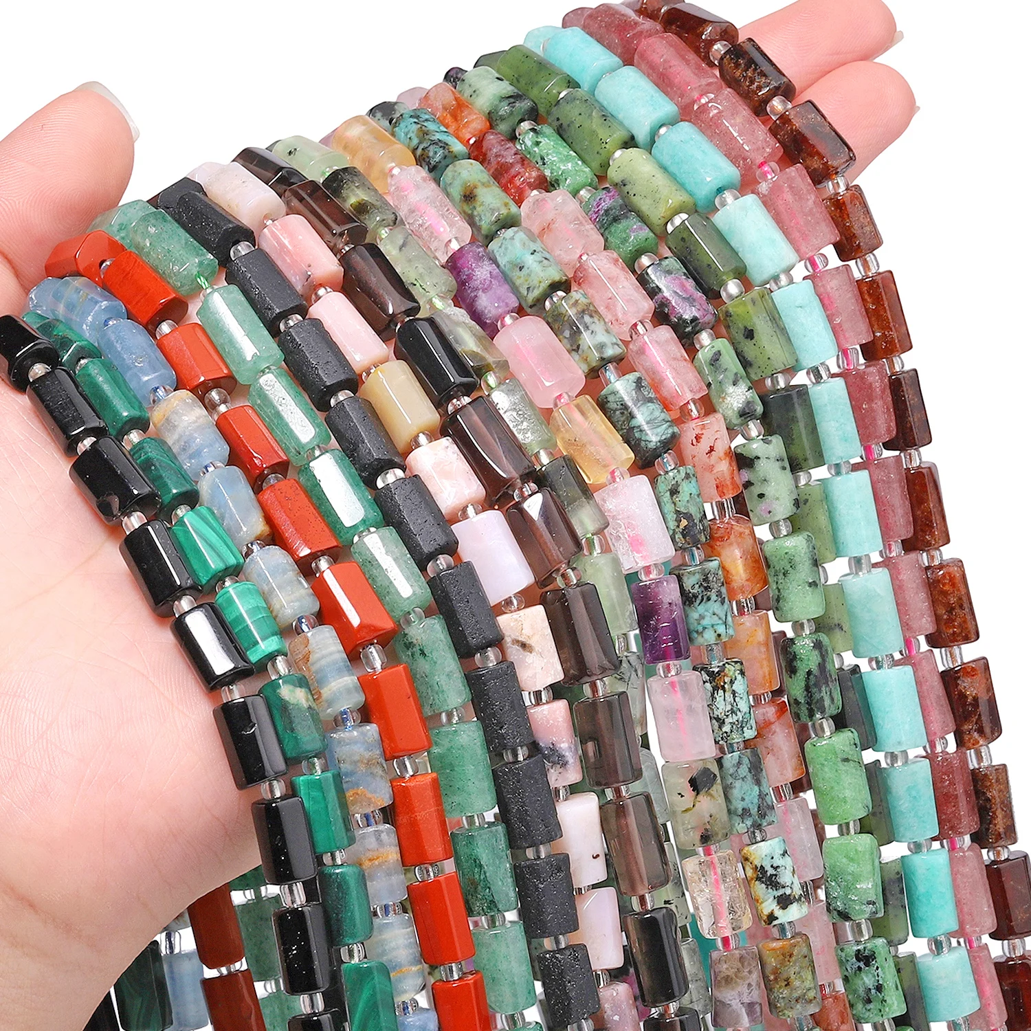 Natürliche Granat Amazonit Turmalin Edelsteine Perlen 8-11mm Unregelmäßige Zylinder Form Perlen für Schmuck Machen Diy Armband Zubehör – Detail 9