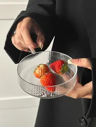 Simple European Striped Glass Salad Bowl Dessert Bowl Household Fruit Ice Cream Bowl Transparency Tableware