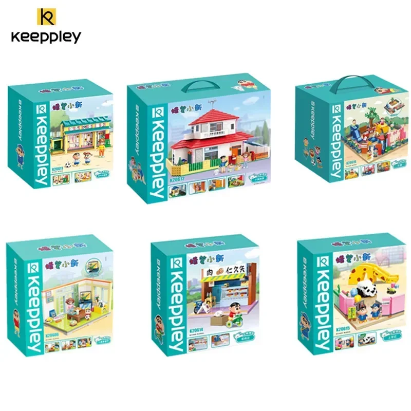 Keeppley Classic Anime Cartoon Crayon Shin-chan Street View Building Blocks House Cat Bus Xiaoxin\'s Room Bricks Sets Kids Toys
