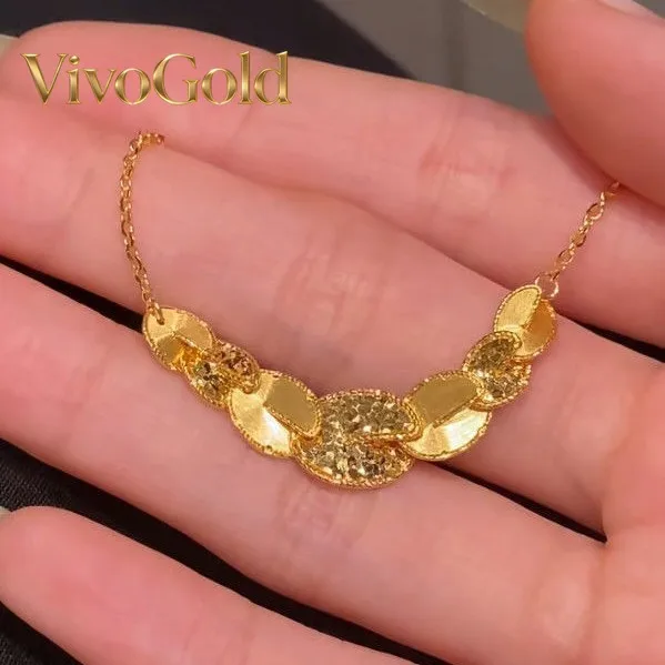 

VivoGoldExploding gold crushed ice to the motherland gilded feather necklace 9999 24K real gold 2025 new noble sense clavicle