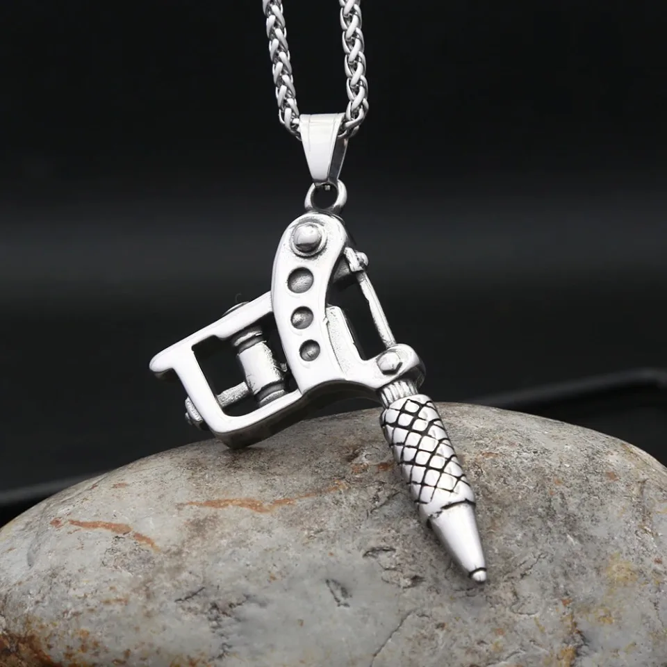 Vintage 316L Stainless Steel Tattoo Machine Tool Pendant Necklaces For Men Women Punk Rock Tattoo Artist Gifts Jewelry Wholesale