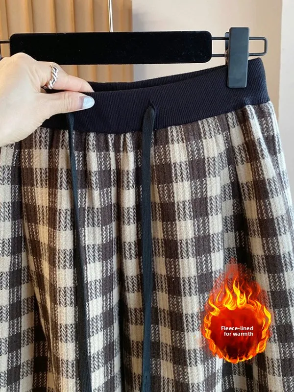 Szerokie wełniane spodnie Thiened Fce z wysokim stanem, prosty krój, codzienne spodnie, modne, plus size, damskie, zimowe, luźny krój.