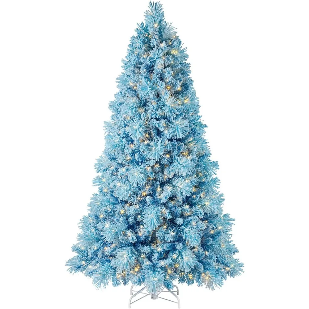 

6.5 Foot Pine Pre-Lit Artificial Christmas Tree Holiday Decor With 500 Warm White LED Lights And Stand, Light Blue.