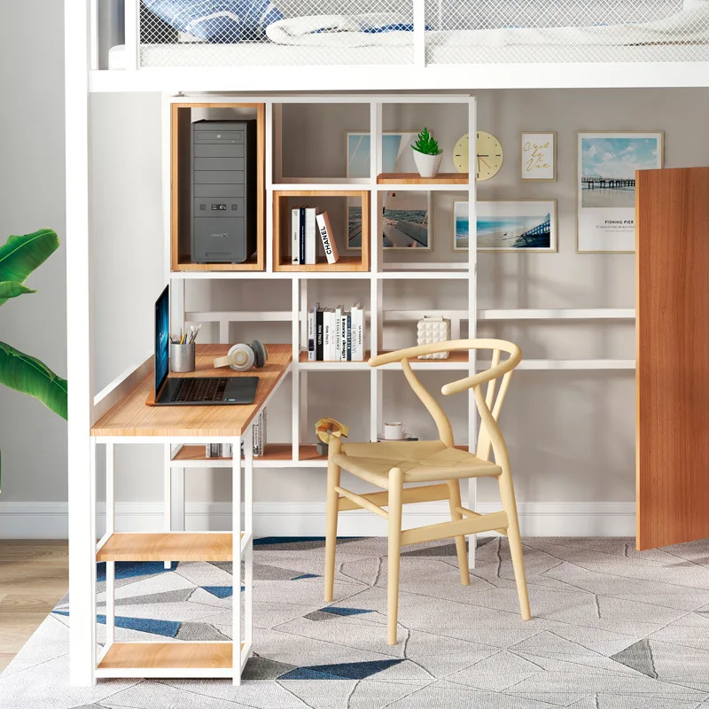 Letto alto e basso in ferro battuto di tipo loft semplice, letto con struttura in ferro salvaspazio per camera da letto, letto superiore e tavolo inferiore multifunzionale