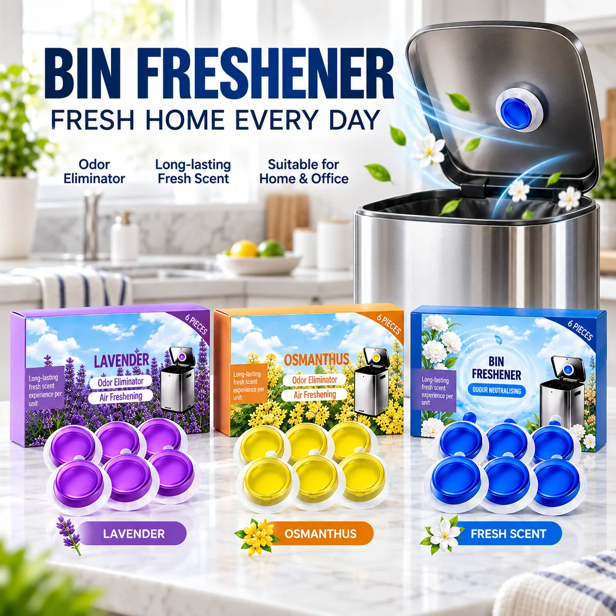 Bin Freshener Discs Odour Neutralising Trash Can Air Freshener Caps LongLasting Scent For Garbage Bin Westin/Osmanthus/Lavender