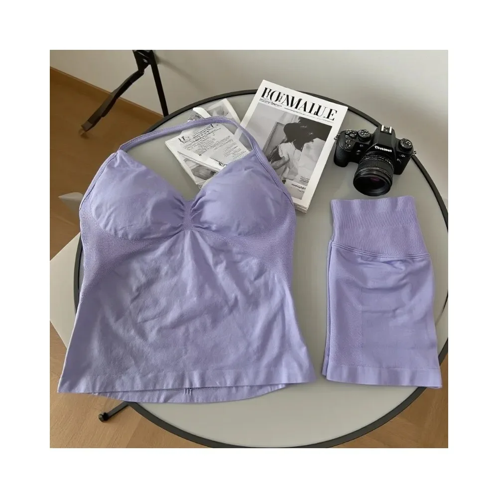 

Yoga 2-piece Women's Gym Clothes Online Lace-up Tops and Shorts Sportswear Sports Fitness Suit Running Exercise Sportswear
