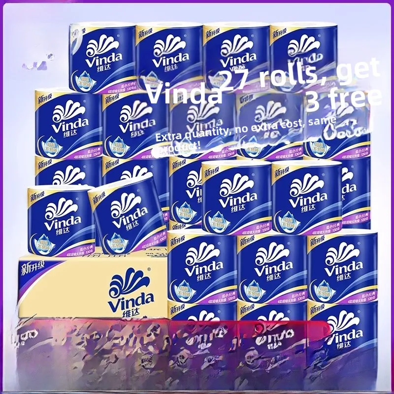 

Vinda Toilet Paper Rolls Large Diameter Batoom Handkerchiefs Whole Box Household Toilet Paper Blue Classic PET Soft Plastic