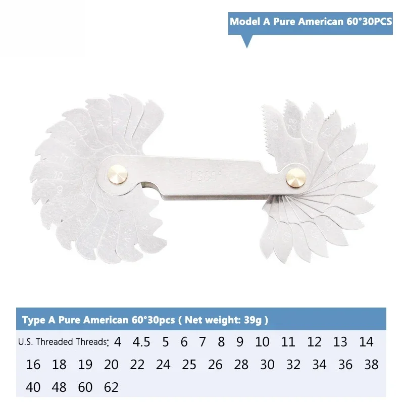 52/58PCS Thread Plug Gauge 55/60 Degree Metric Inch Gear Tooth Screw Pitch Gauges Measurement Steel Thread Gage Measuring Tools
