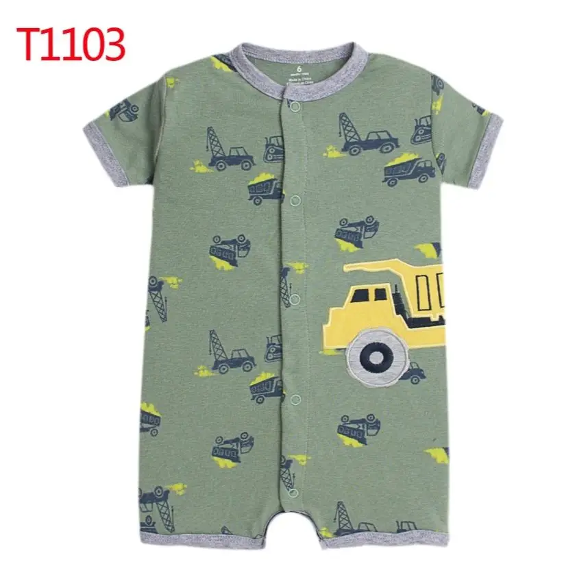 2024 Summer Newborn Baby Boys Rompers Short Sleeve Coveralls Cartoon Printed Soft Cotton Jumpsuits 0-24M Toddler Baby Clothes