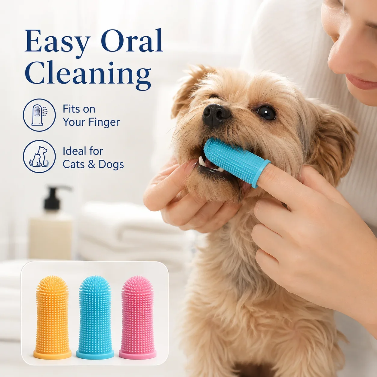 Pet Finger Toothbrush, Non-Toxic Silicone Teeth Cleaning Brush for Dogs Cats, Breath Care Kit for Oral Hygiene