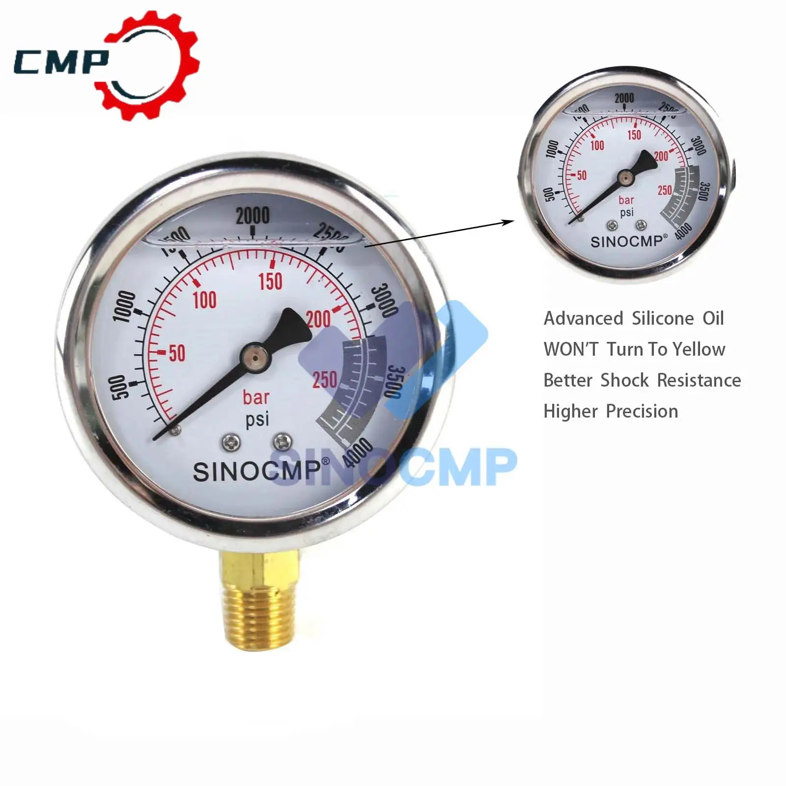 

1Pcs Hydraulic Gauge 25mpa/0-250bar/0-4000psi For Pump Compressor Hydraulic Presses Machinery Automotive Exterior Accessories