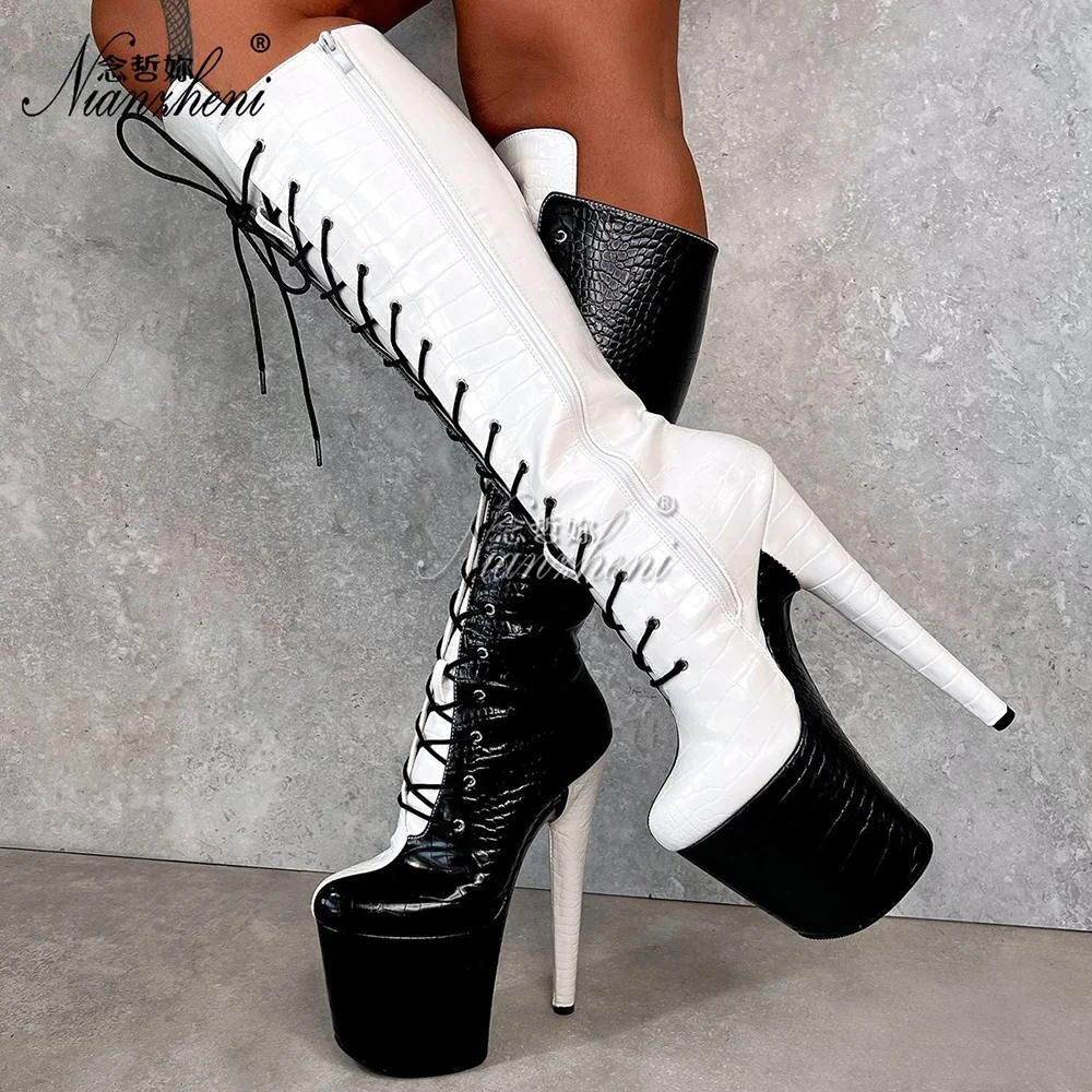 20cm stiletto heels Sexy Fetish Gothic Shoes white stripper boots pole dancing show Crossdresser fashion Nightclub Exotic Punk