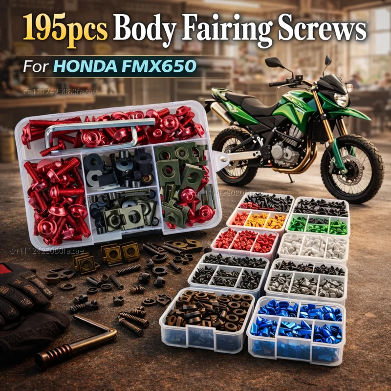 195pcs Motorcycle Fairing Bolts Body Screws Nuts For HONDA FMX650 FMX 650 Fmx650 Fmx 650 Kit Aluminum CNC Fasteners Clips Set