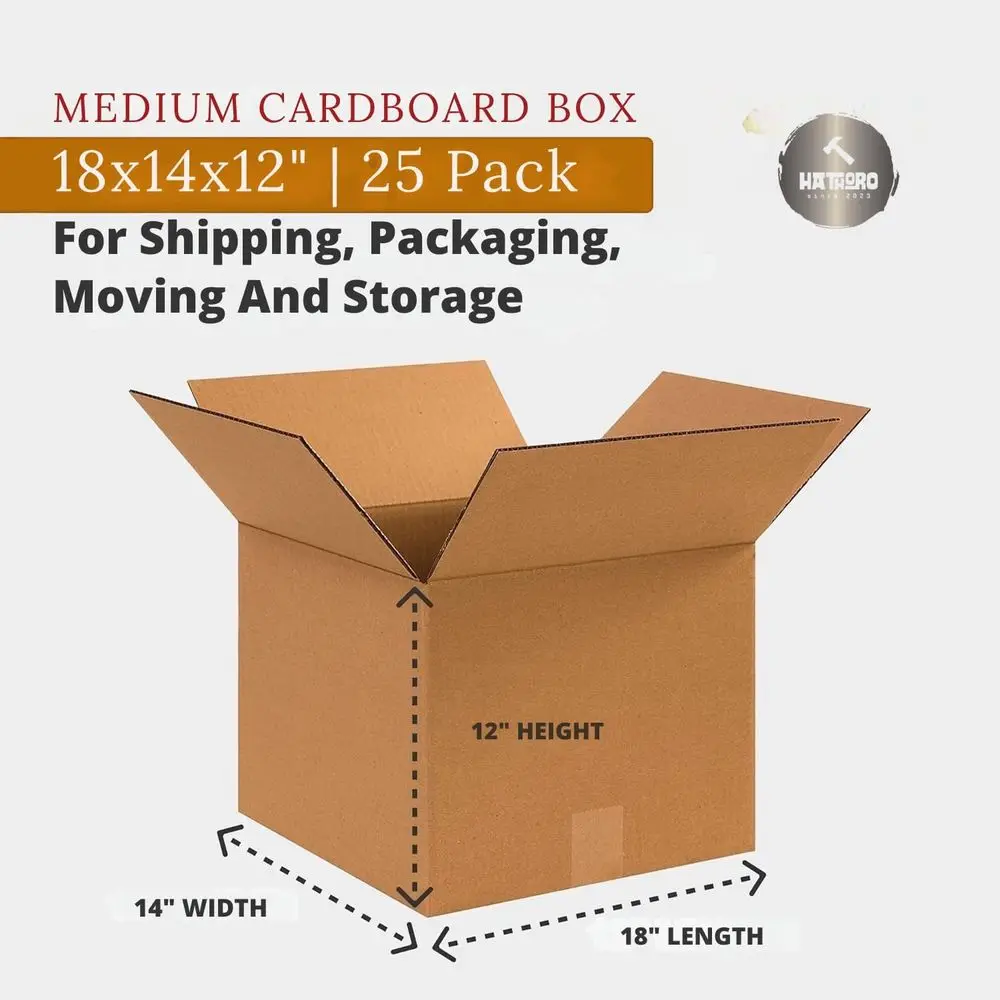 Medium Cardboard Moving Boxes, 18x14x12 Inches, 25-Pack for Shipping, Packing, and Storage