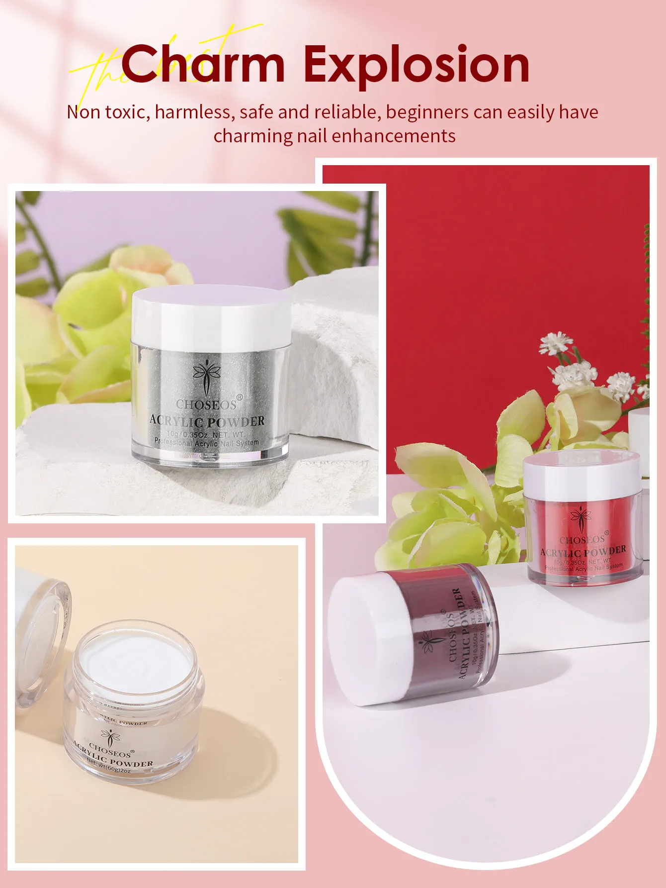 Conjunto de pó de unha de cristal de 6 cores, branco brilhante e prata, kit inicial de nail art para iniciantes, sem necessidade de lâmpada de unha.