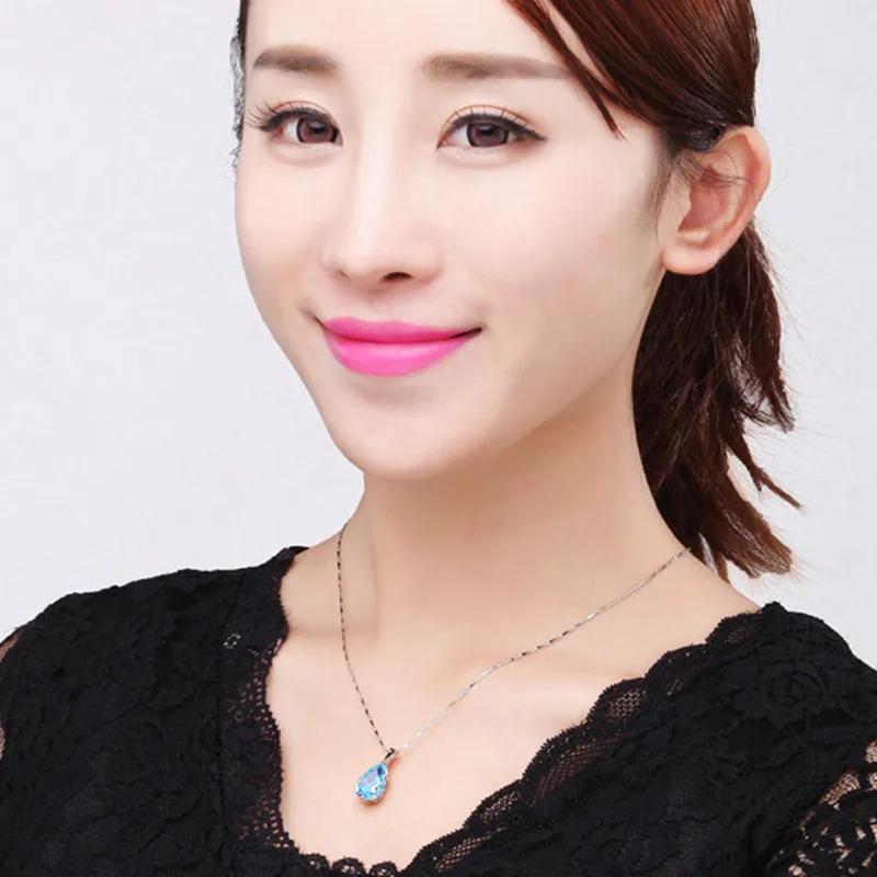 S925 فضة قلادة الملاك الدموع كريستال الأحمر قلادة قلادة للمرأة سحر المجوهرات هدية