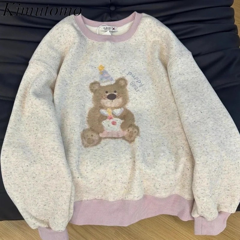 

Женские толстовки Kimutomo с мультяшным медведем и точками, осенне-зимняя мода, милый стиль преппи, эстетика Y2K, худи в стиле Харадзюку для женщин