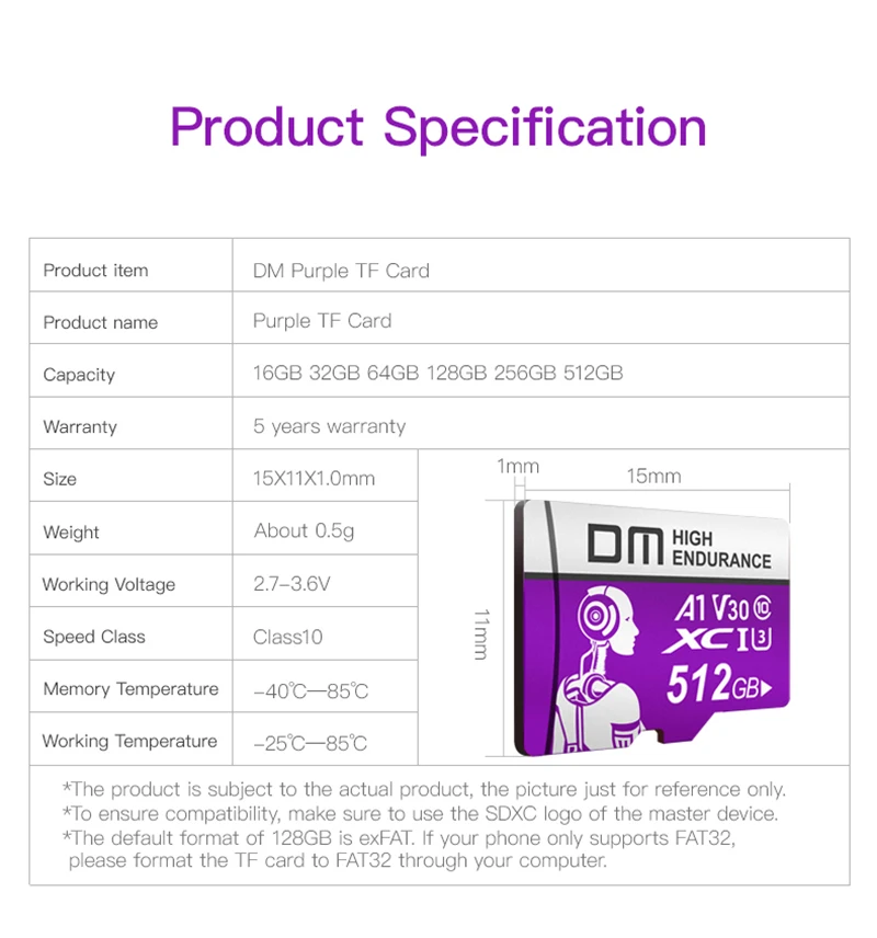 Карта памяти DM Ultra, 16 ГБ, 32 ГБ, 64 ГБ, 128 ГБ, 256 ГБ, 512 ГБ, TF-карта для мобильных телефонов, планшетов, роботов, устройств мониторинга, камеры