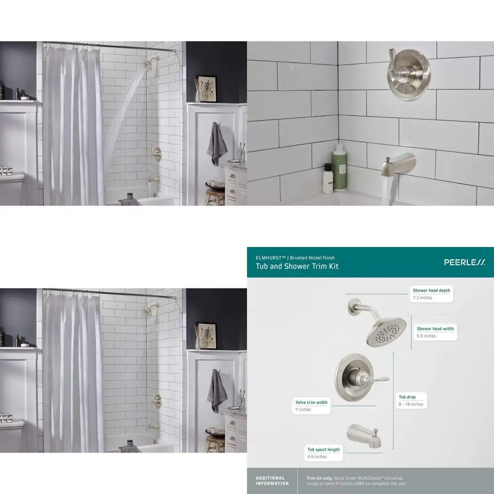 

Brushed Nickel Shower Trim Kit with Tub Spout for Tub and Shower Installation