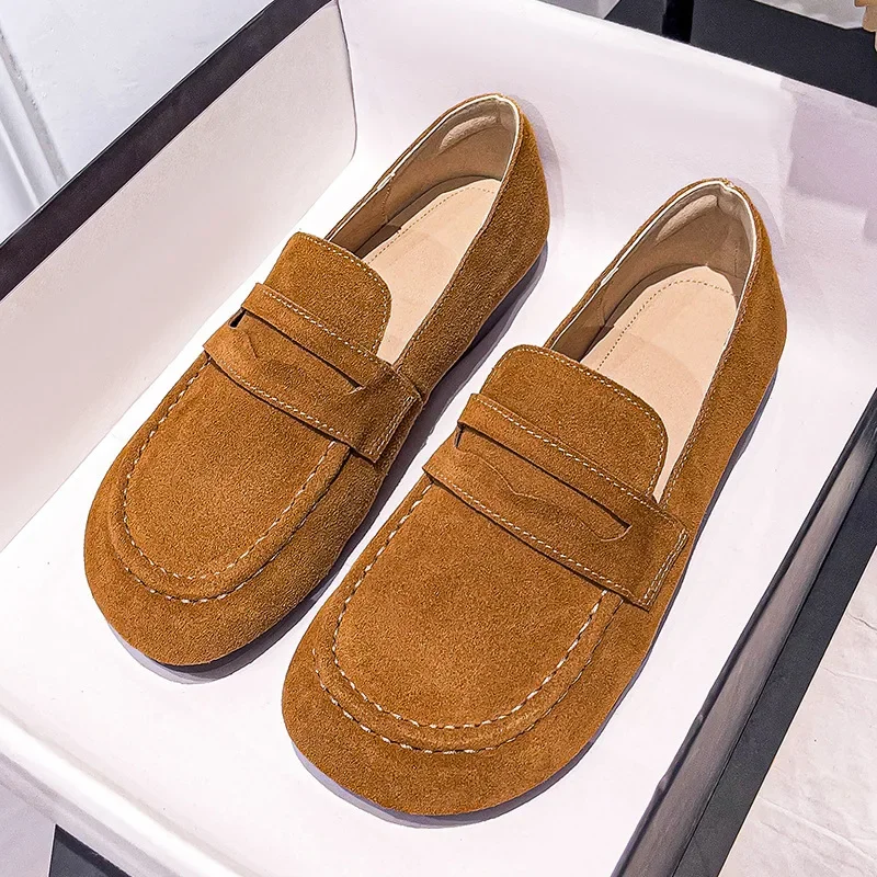 New Fashion Women Shoes Genuine Leather Soft Casual Shoes Spring Slip-On Loafers Cow Suede Flats Daily Flat Shoes