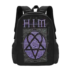 Him Purple School Bag Big Capacity Backpack Laptop Metal Love Him Music Him Heartgram Himband Him Finnish Band Funeral Of