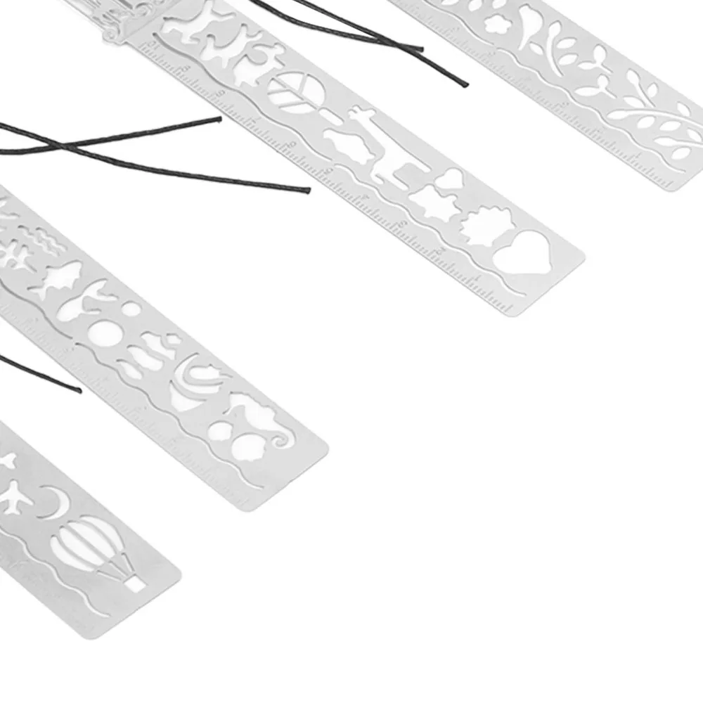4PCS Small Mini Stainless Steel Stencil Ruler Silver Multifunctional Drawing Template Metal Ruler Card Making