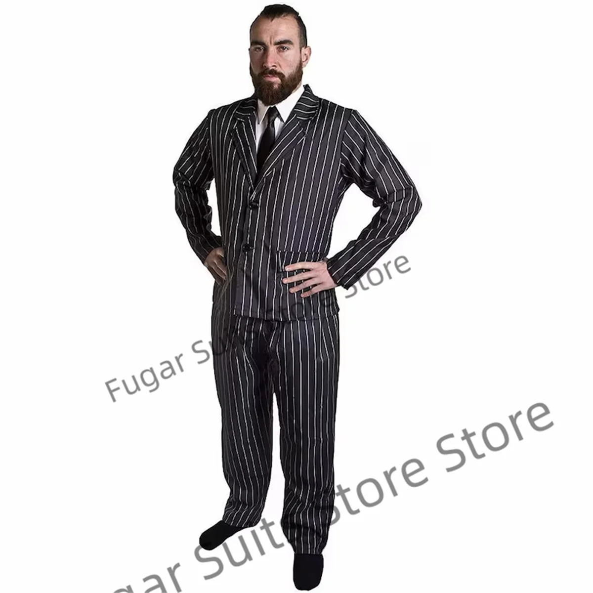 Fashion Men Suits Gangster Costume Adult Pinstripe Suit 1920\'s Fancy Dress Mafia Mobster 2 Pieces Sets Handsome Male Blazer