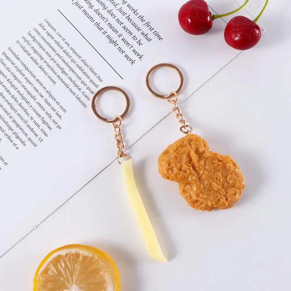 Fried Chicken Chicken Nuggets Fried Chicken Around French Fries Key Chains Imitation Food Keychains Key Rings Food Pendant