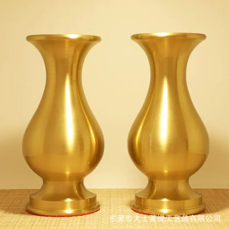 Taiwan Guanyin water bottle brushed copper offering vase Buddha front lotus vase flower vase Buddhist hall home decoration