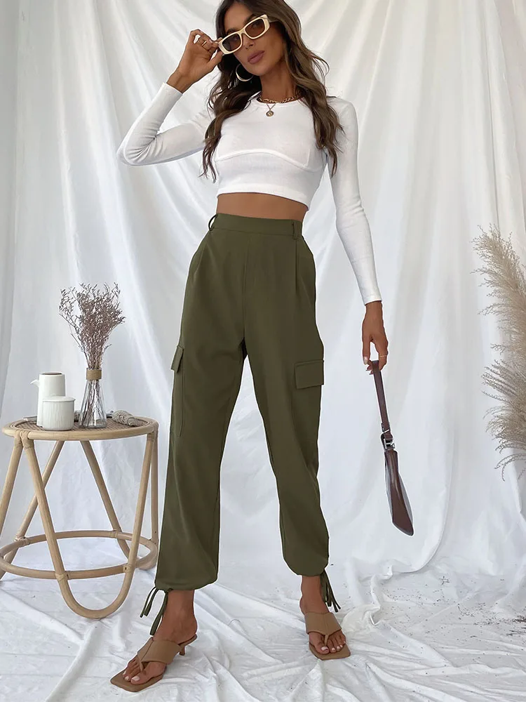 Autumn Trend In Europe And The United States Commuter Workwear Loose Wide-Legged Pants Pockets High-Waisted Leggings Female