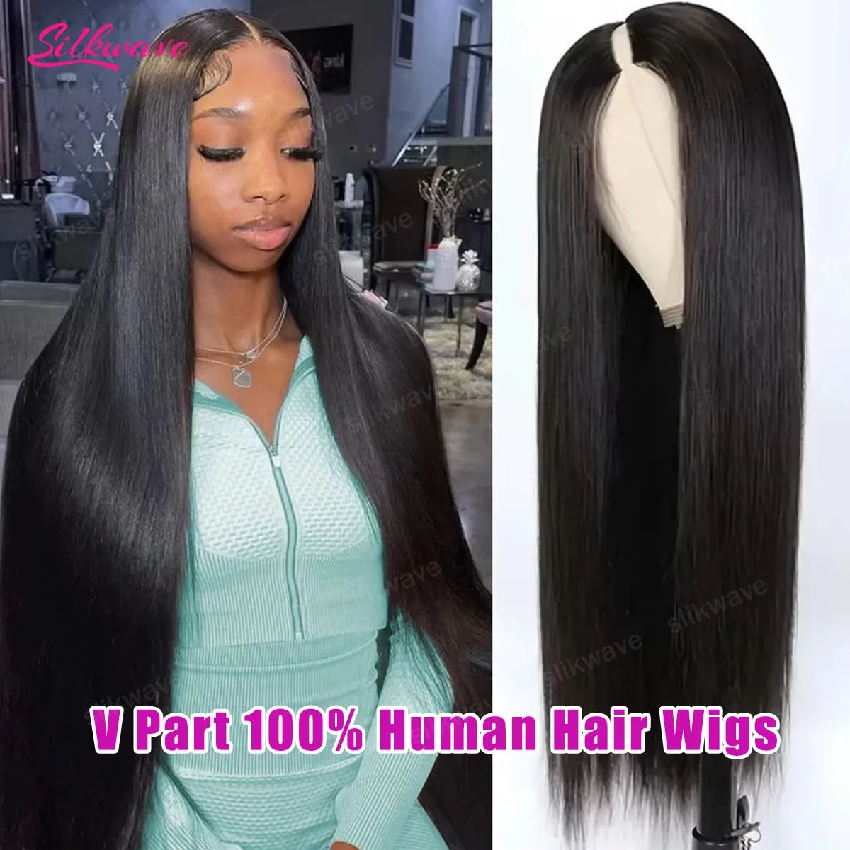 

Straight V Part Wig Human Hair 30 36 Inch Upgrade 200 Density Head Clip In Half Hair Wig Brazilian Glueless Human Hair For Women