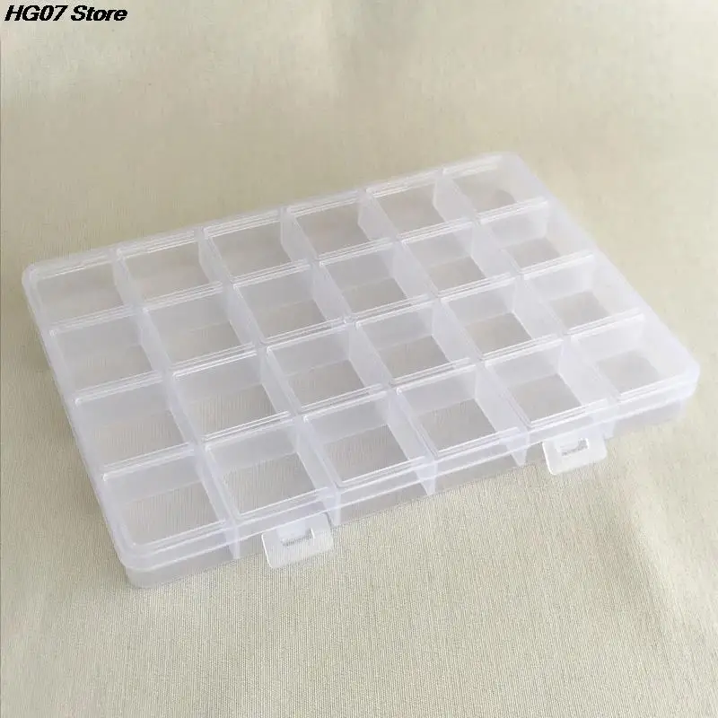 Practical 24 Grid Compartment Plastic Transparent Storage Box Jewelry Earring Bead Screw Holder Case Display Organizer Container