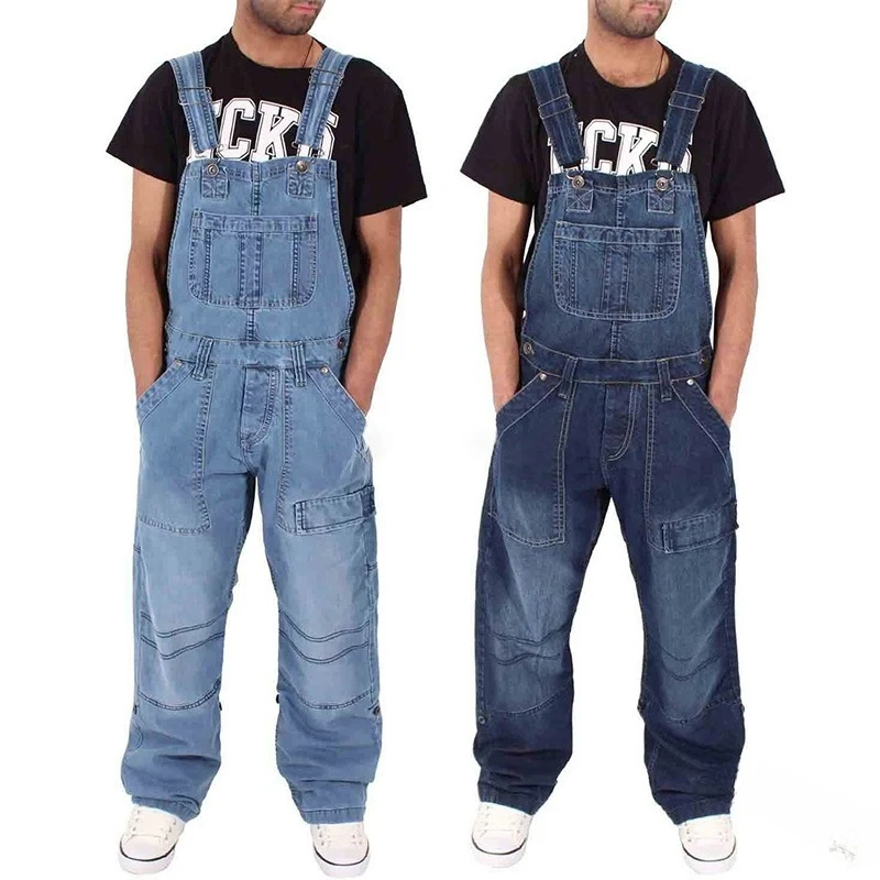 

Programmer Style | Unisex Denim Suspender Pants | Multi-Pocket Loose Fit Workwear (Design)