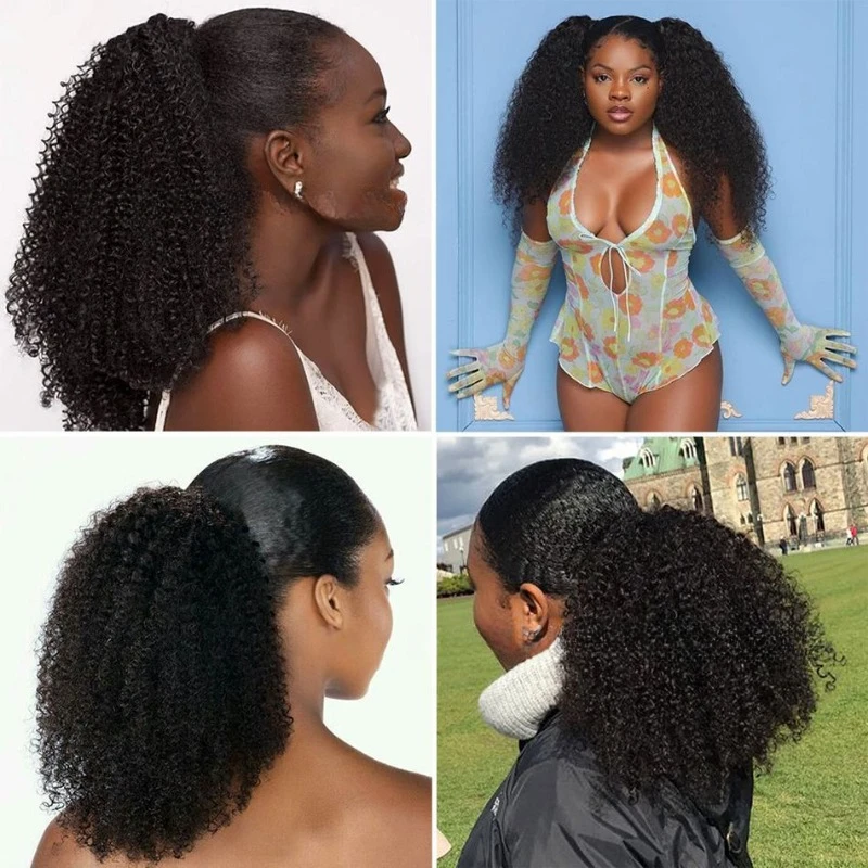 Афро-кудрявый хвост, человеческие волосы, наращивание хвоста для женщин, зажим для когтей в хвосте, 3C-4A, бразильские девственные волосы