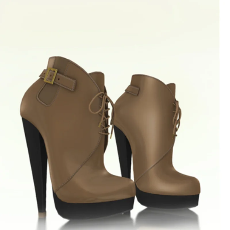 

Brown Lace Up Matte Leather Boots Thin High Heel Round Toe Fashion Sexy 2025 Winter Big Size Woman Shoes Zapatillas Mujer