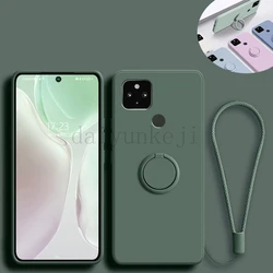 Liquid Silicone Cover For Google Pixel 5 4 3 Pixel 5A 4A 3A XL 4G 5G Phone Case Soft Protetive with Ring Holder Lanyard Funda