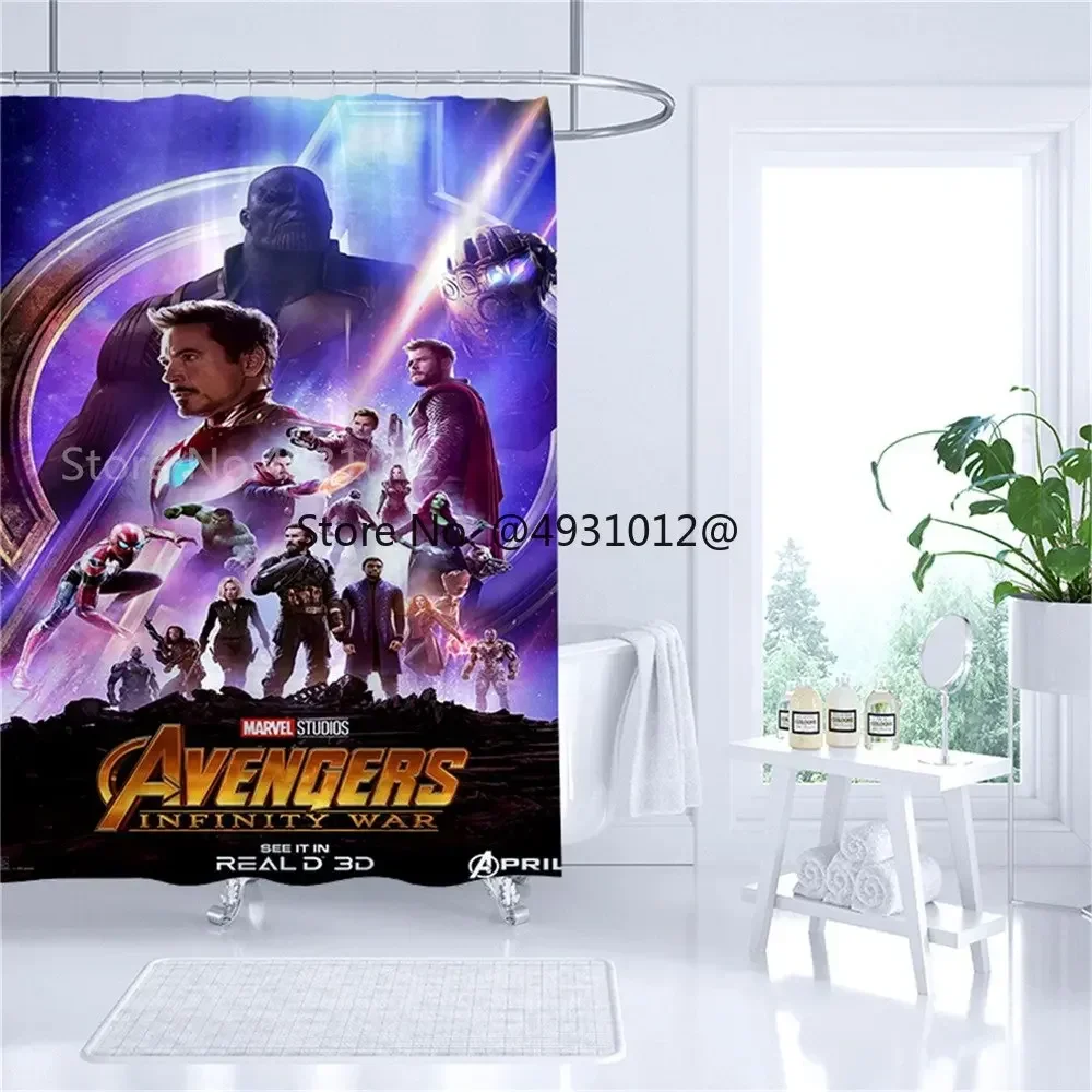 Avenger Anime 3D Shower Curtain Anime Spiderman Captain America Waterproof Drapes Polyester Bath Curtain with Hooks