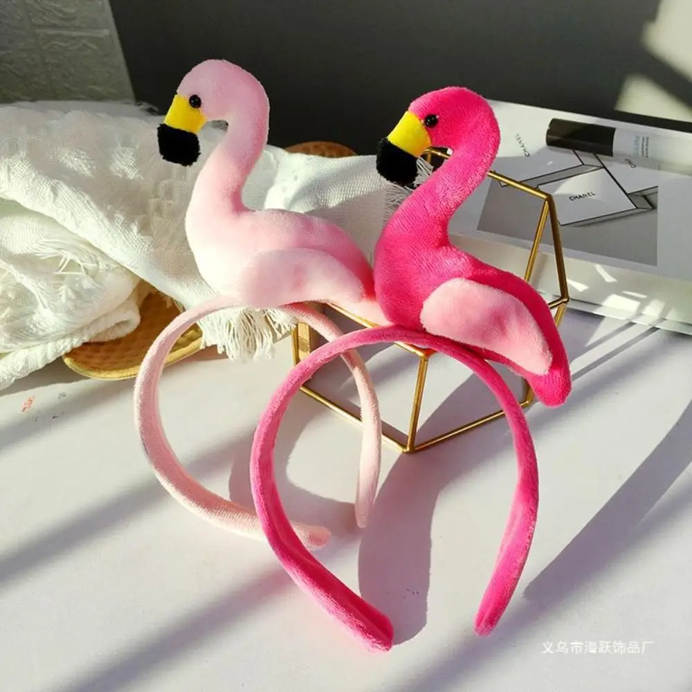 

Lovely Animal Flamingo Headband Wash Face Hair Accessories Animal Hair Hoop Headpiece Korean Style Plush Hair Hoop Photograh