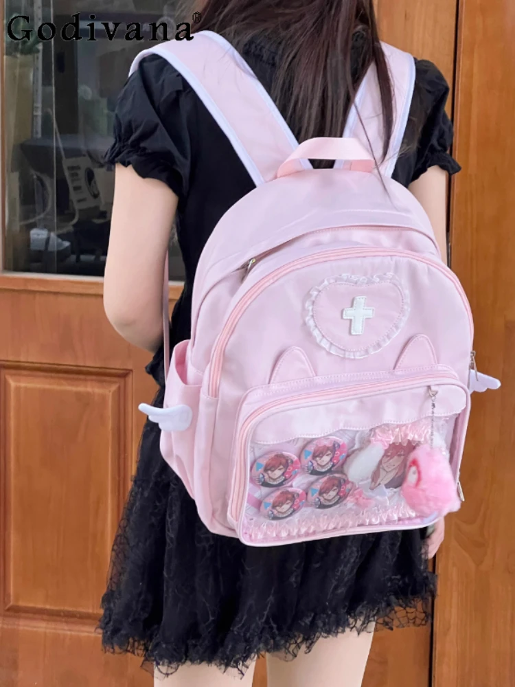 

Mine Series Original Lolita Water Pink Double Shoulder Pain Bag Large Capacity Japanese Style Girl College JK Uniform School Bag