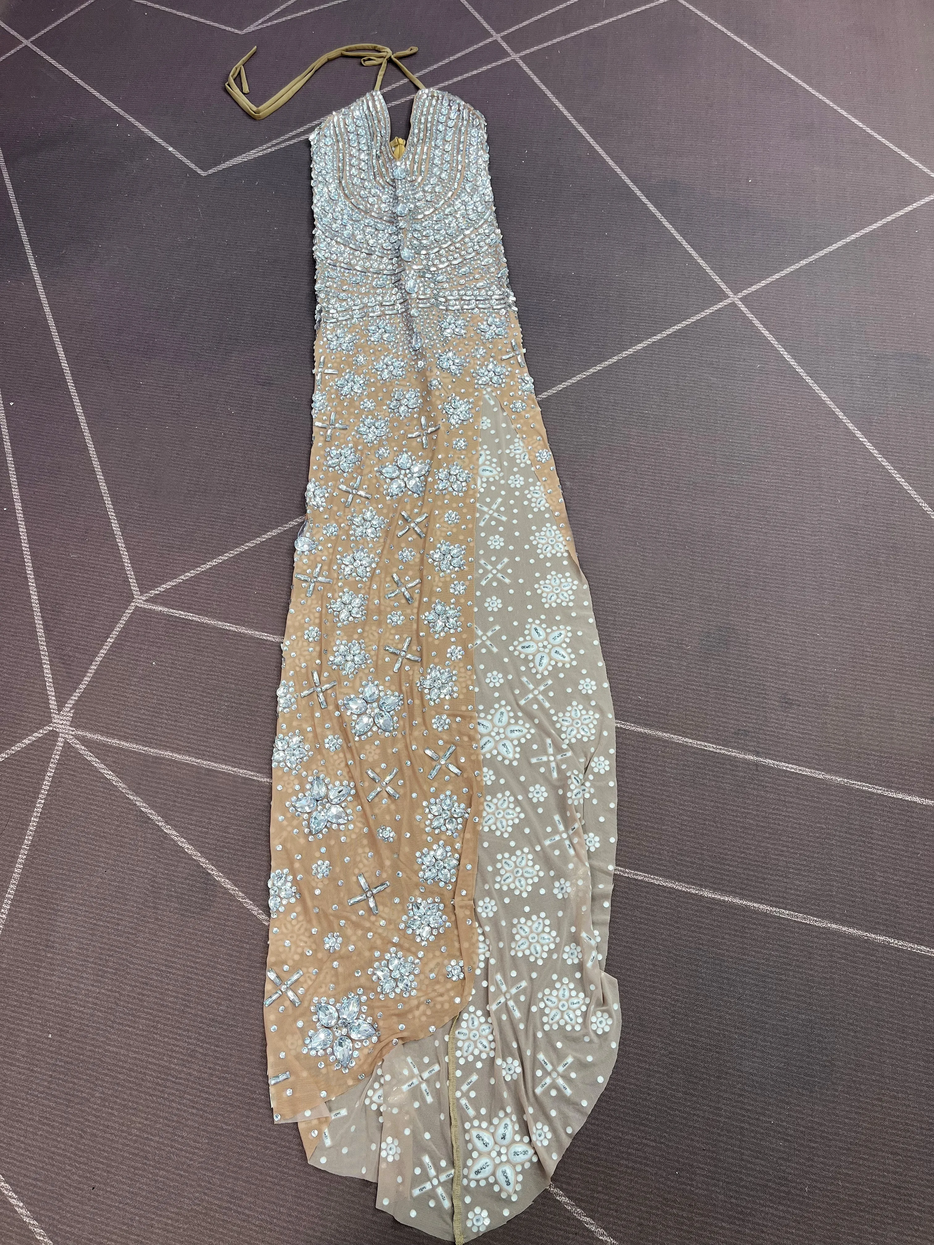 Luxo sexy strass vestidos de noite com decote em v sem costas alta divisão malha vestido feminino cocktail festa de formatura casamento palco wear