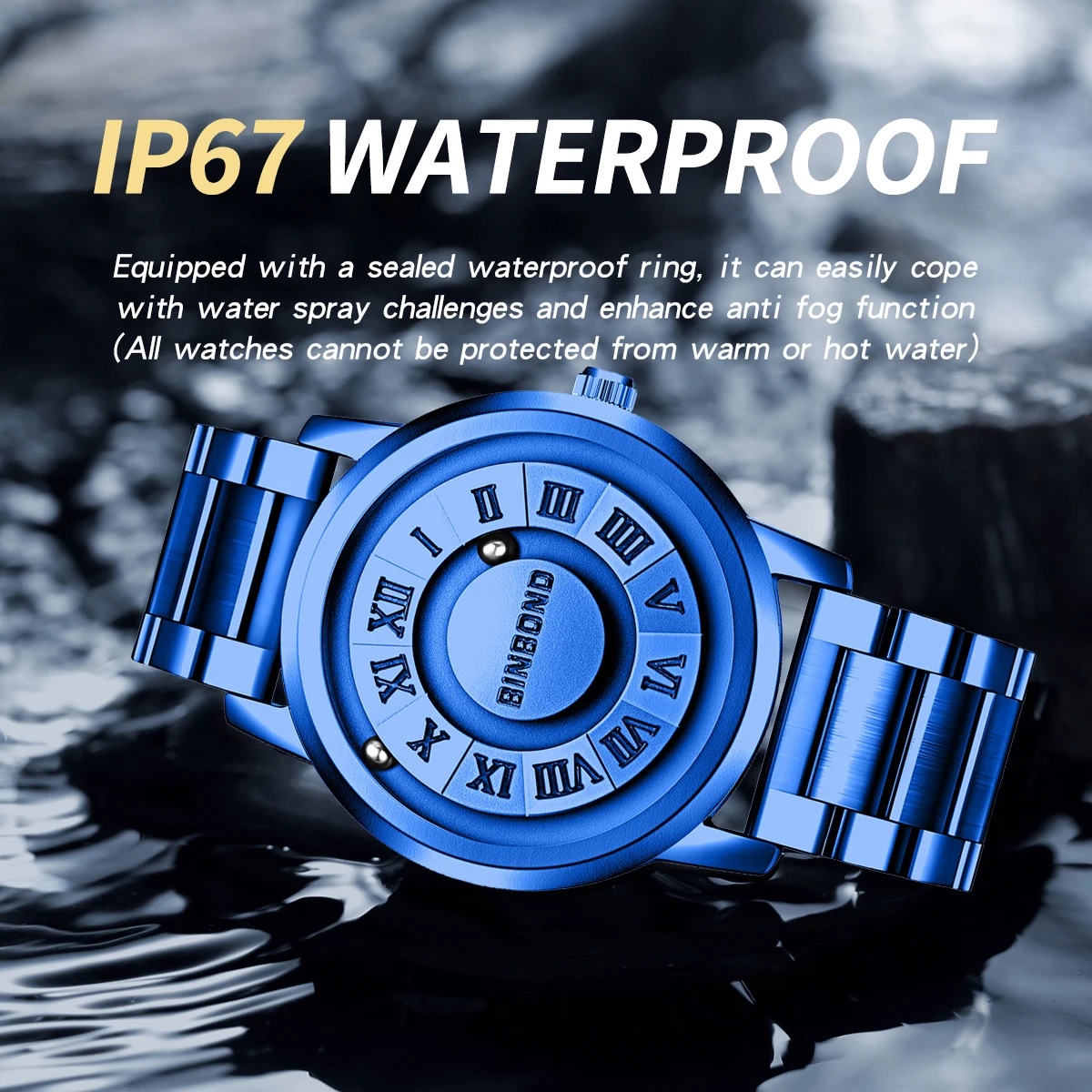 Business Watch Men\'s Watch 30M Waterproof Blue Personalized design Rhinestone Stainless Steel Watchband Male Quartz Watch Gift